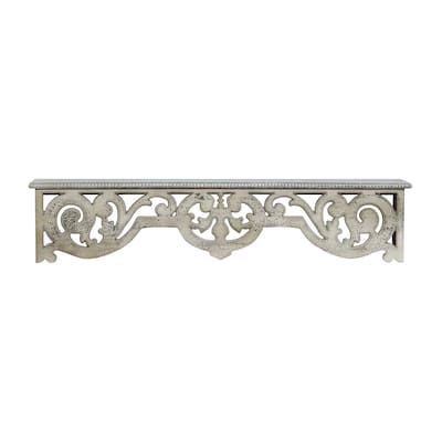 Wooden Scroll 1 Shelf Wall Shelf with Gray Distressing - Beige - Roche River Decor - 8"W x 48"L x 10"H