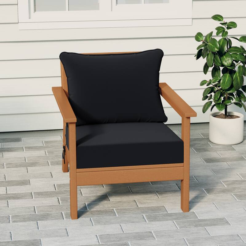 Birchwood All Weather HDPE Outdoor Patio Deep Seating Teak Club Chair With Cushions (1-Piece) - Teak/Black