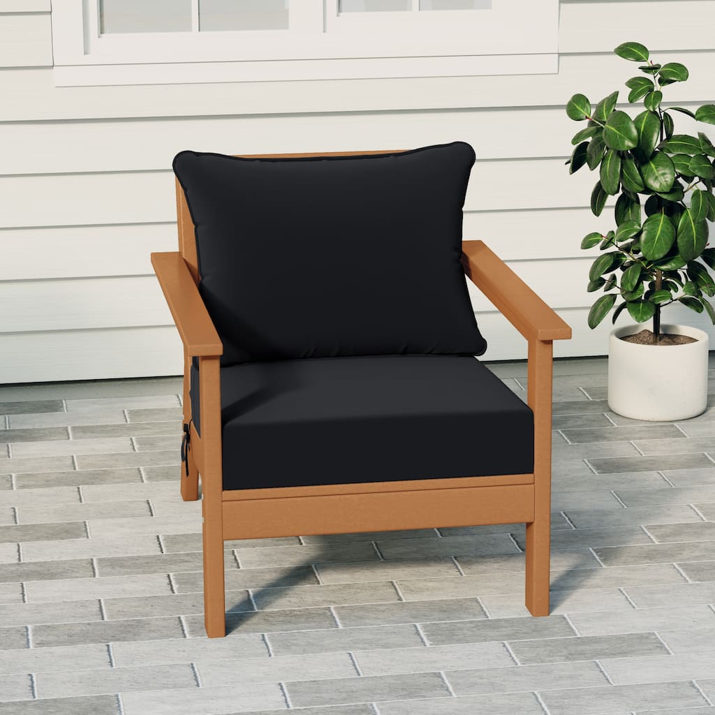 Birchwood All Weather HDPE Outdoor Patio Deep Seating Teak Club Chair With Cushions (1-Piece)