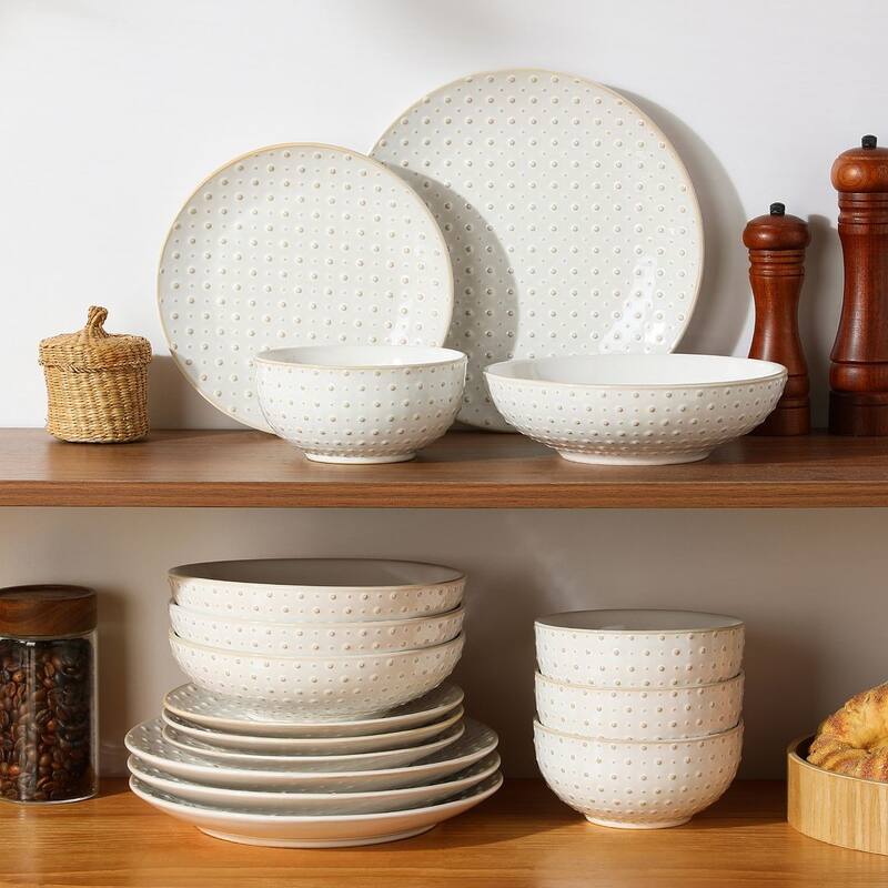 MALACASA LYDIA Embossed Stoneware 16-Piece Dinnerware Set