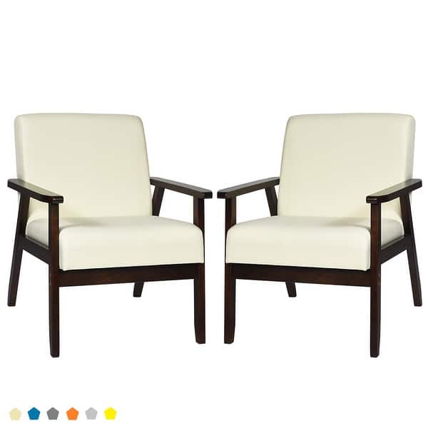 slide 2 of 66, Costway Set of 2 Fabric Accent Armchair Solid Wood Upholstered Lounge - See Details
