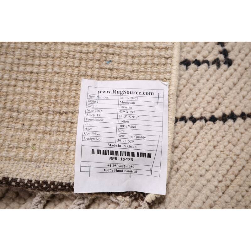 Geometric Moroccan Oriental Large Area Rug Hand-Knotted Wool Carpet - 9'9"x 14'5"