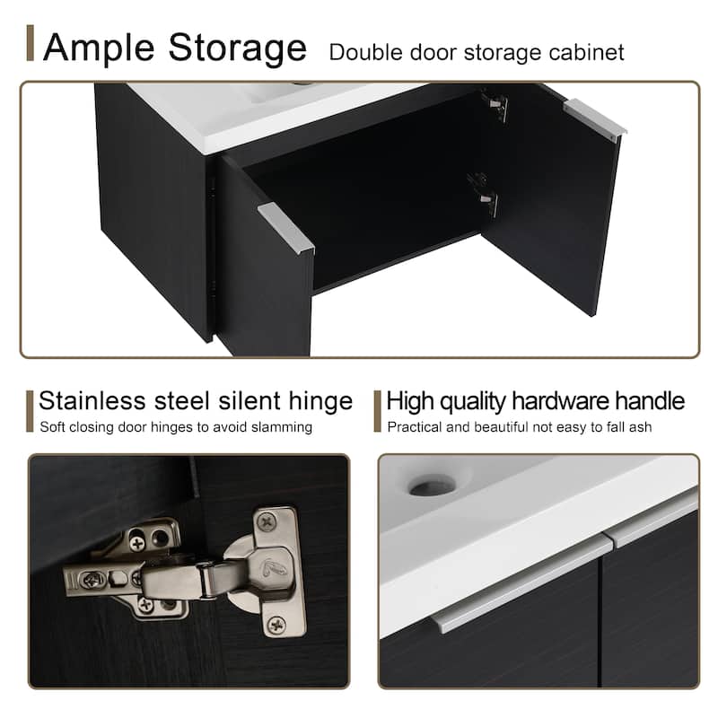 Malwee 24"/30" Floating Bathroom Vanity, Modern Wall Mounted Bathroom Vanity with Resin Sink and Soft Close Door