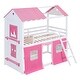 preview thumbnail 13 of 16, Twin Size Wood Castle House Bunk Bed with Windows, Sills, Tent, and Slide, Playhouse Design