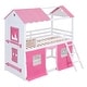 preview thumbnail 4 of 16, Twin Size Wooden House Bunk Bed, Castle with Elegant Windows, Sills, Tent, and Ample Under Bed Space