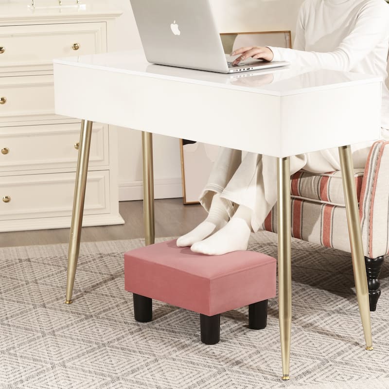 Adeco Small Rectangular Ottoman Modern PU Leather Footrest Stool Chair