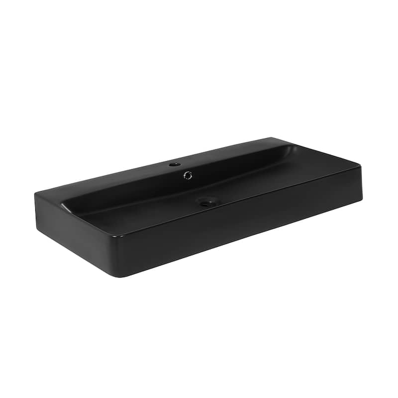 Charme 36" Rectangle Wall-Mount Bathroom Sink In Matte Black - 35.65" x 16.9" 5.25" - 35.65" x 16.9" 5.25" - Black