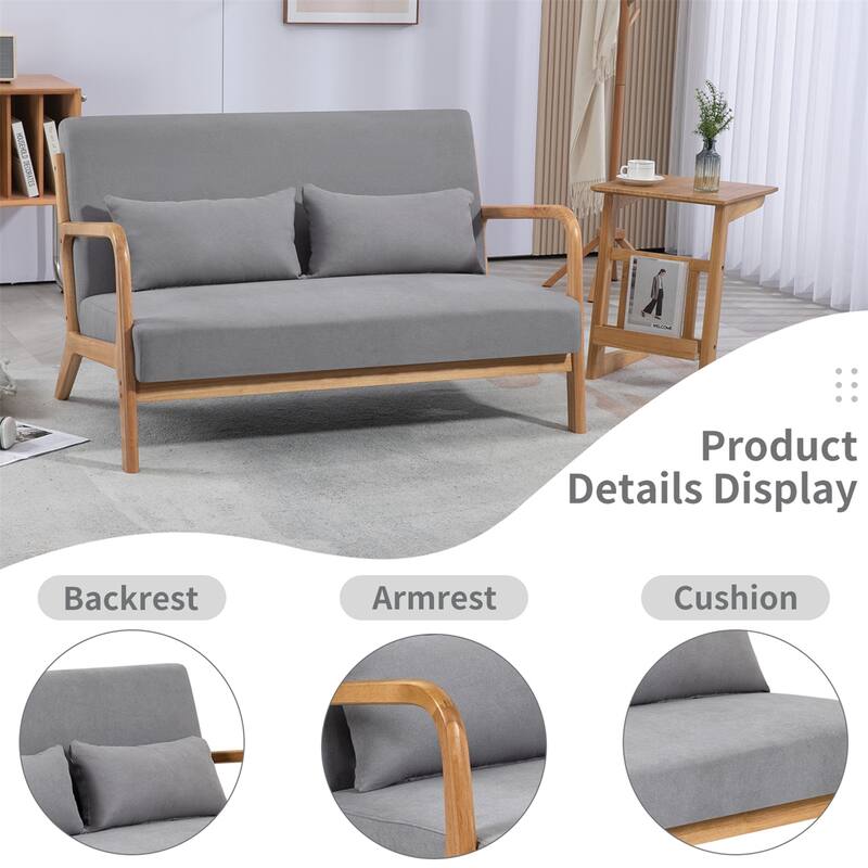 2 Seat Accent Sofa with Solid Wood Armrest and Feet