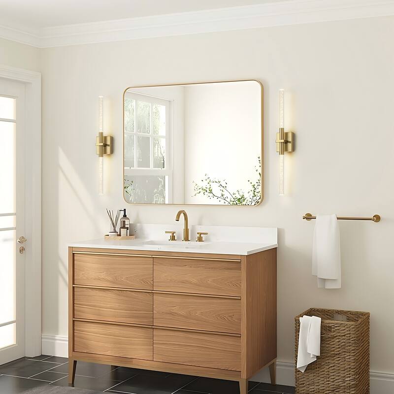 1-Light Modern Linear Black/Gold Integrated LED 3000K Warm Light Bathroom Vanity Light Bar - 4.3 in. W x 27.5 in. H x 3.7 in. D