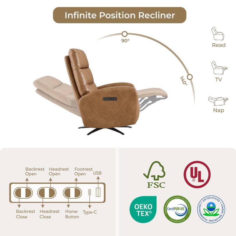 Spruce & Spring Triple-Motor Power Swivel Recliner Chair with Power Headrest