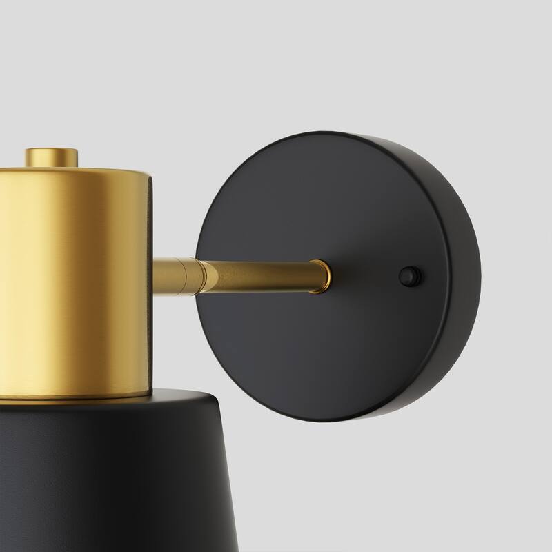 YANSUN Single-Head Bell Shade Wall Light, E26 with 3000mAh Rechargeable Battery, Infrared Remote, Black and Gold Finish,Set of 2