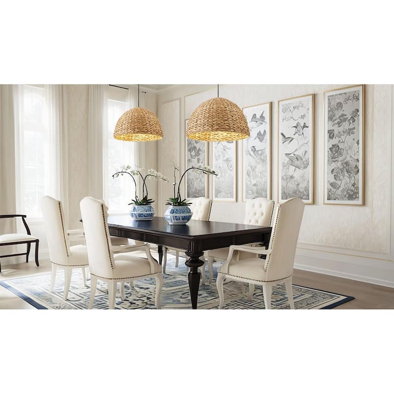 1-Light Aged Lantern Pendant Lamp with Natural Rattan Woven Shade - N/A