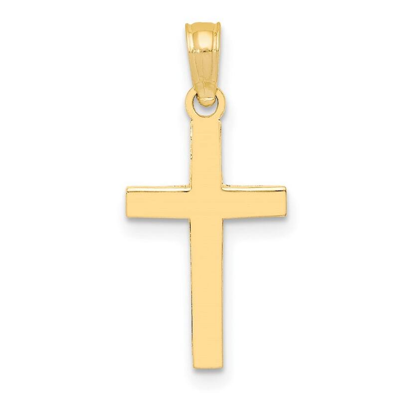 Curata 10k Yellow Gold 18" Small Beveled Polished Squared Cross Pendant Necklace (10mm x 23mm)