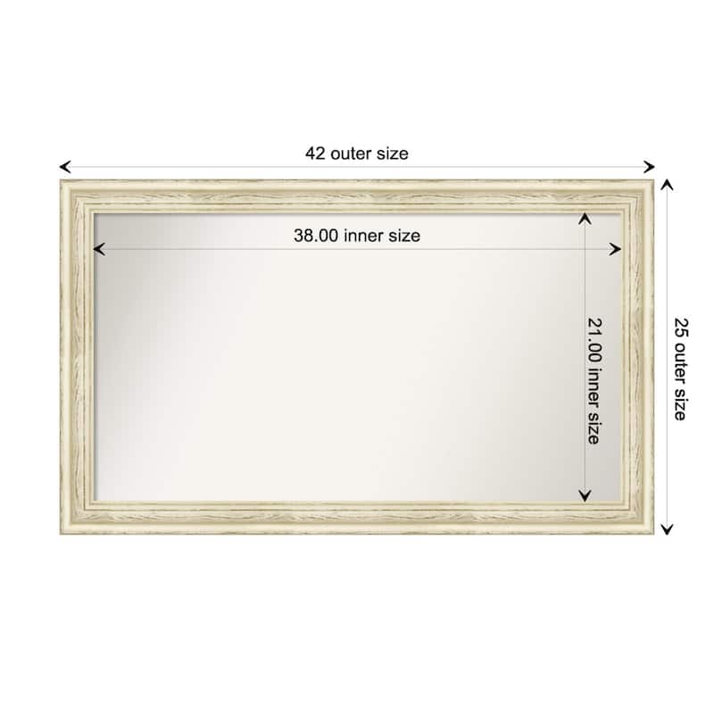 Country White Wash Framed Non-Beveled Custom Wall Mirror, Bathroom Vanity Mirror - Outer Size: 42.5 x 25.5