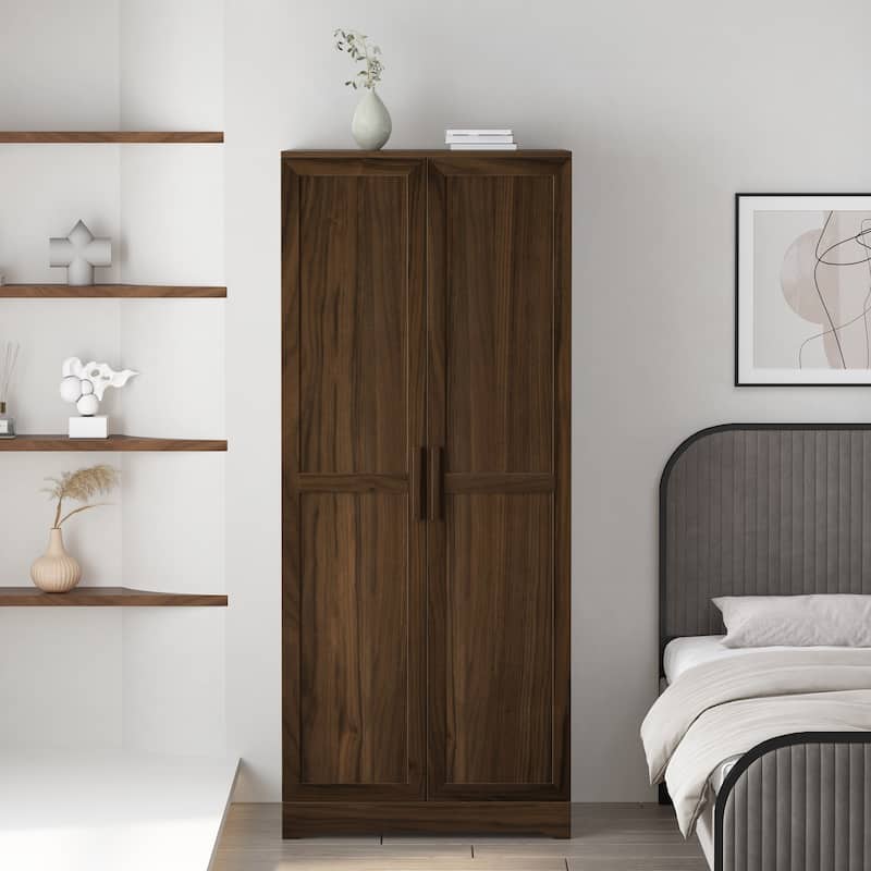 2-Door Wardrobe with Hanging Rods and Shelves - Spacious Bedroom Armoire Clothes Storage Cabinet, Folding Area and Hanging Area