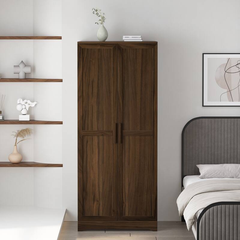 Classic Dual Door Design Wardrobe With Suspension rod Multi -Layer Shelf for Bedroom Wardrobe Storage Cabinets