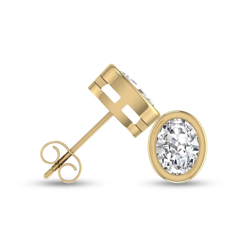 Marquee Lab Grown 1 Carat Oval Bezel Set Solitaire Diamond Earrings in 14K Yellow Gold
