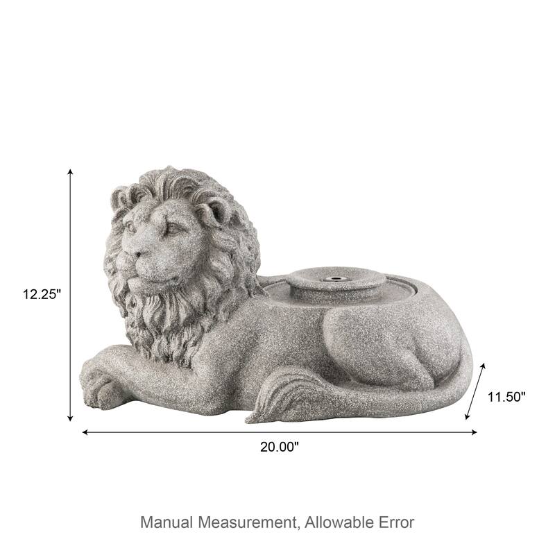 Glitzhome 20"L Zen-Style Lying Lion Polyresin Outdoor Fountain with Pump and LED Light