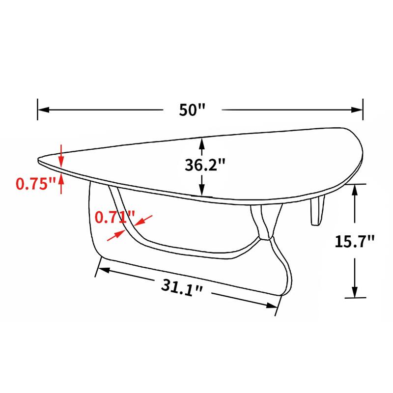Triangle Glass Coffee Table with Solid Wood Base for Living Room