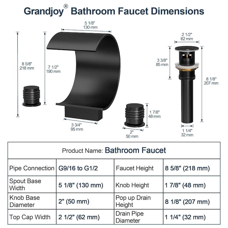 GRANDJOY High Arc Waterfall Widespread Bathroom Sink Faucet