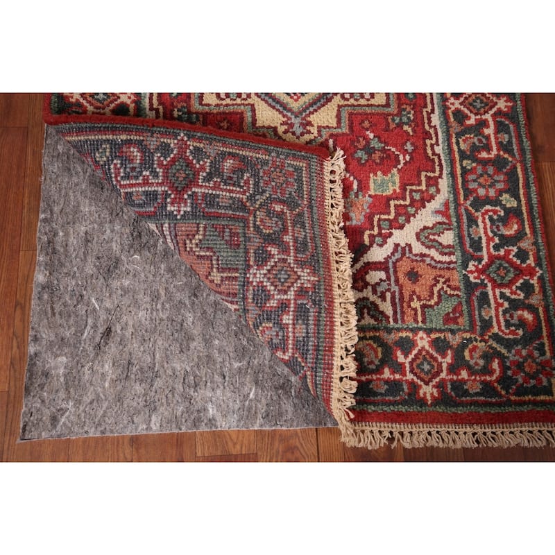 Red Heriz Serapi Runner Rug Hand-Knotted Geometric Wool Carpet - 2'6"x 7'11"