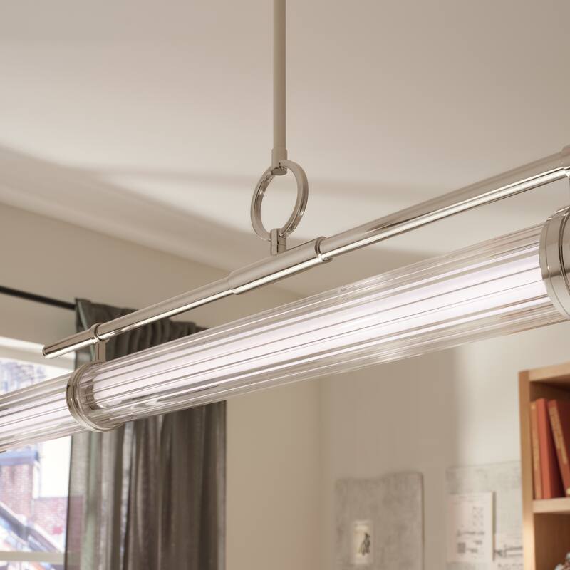 Riven 48.25 Inch LED 1 Light Linear Chandelier with Clear Fluted Glass in Polished Nickel