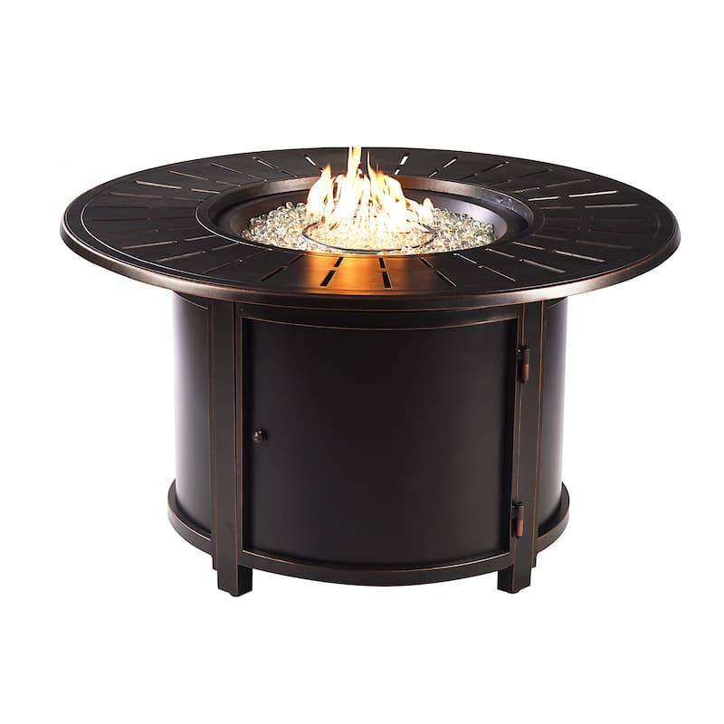 Aluminum Outdoor 44 in. Round Propane Fire Table with Fire Beads, Lid and Fabric Cover, 57,000 BTUs in Antique Copper Finish - Gold/Black