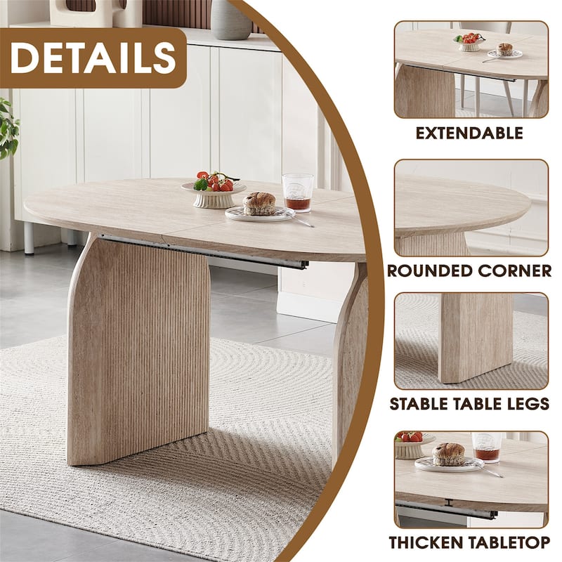 Modern Extendable Oval Table, Sleek Dual-Pillar Design