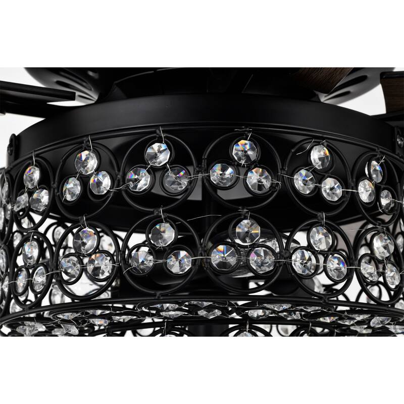Hasna 29 Inch Modern-Contem Style Matte Black Oil rubbed Finish Crystal Ceiling Fan with Remote