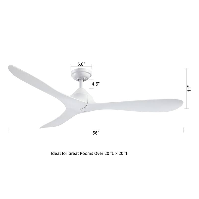 56" Modern Black 3-Blade Propeller DC Ceiling Fan with Remote