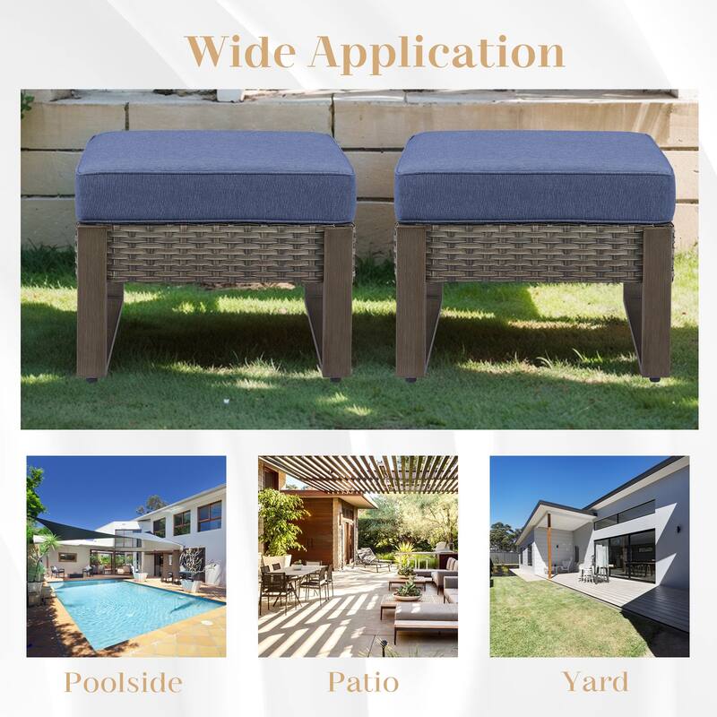 Gymojoy 2 Wicker Ottomans w/Removable Cushions