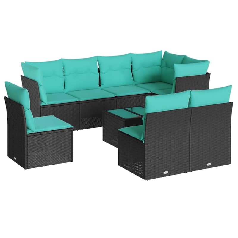 vidaXL Patio Sofa Set with Cushions Outdoor Furniture 9 Piece Poly Rattan