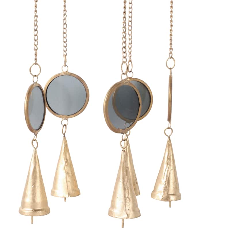 Metal Glass Discs Hanging Chime for Home and Garden Decor - 37" Gold - 5.5" x 5.5" x 37"
