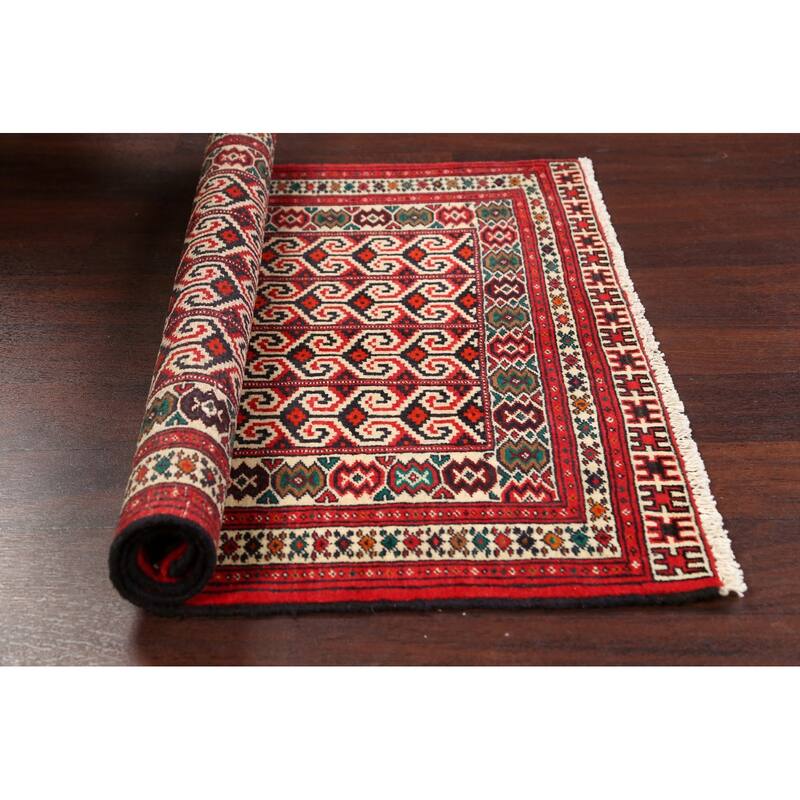 Geometric Persian Balouch Wool Area Rug Handmade Bedroom Carpet - 3'1" x 3'11"