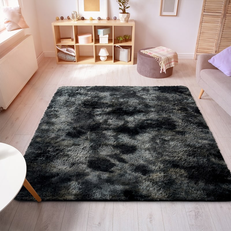 Fluffy Bedroom Rugs Indoor Shaggy Plush Area Rug - 3' x 5' - Black