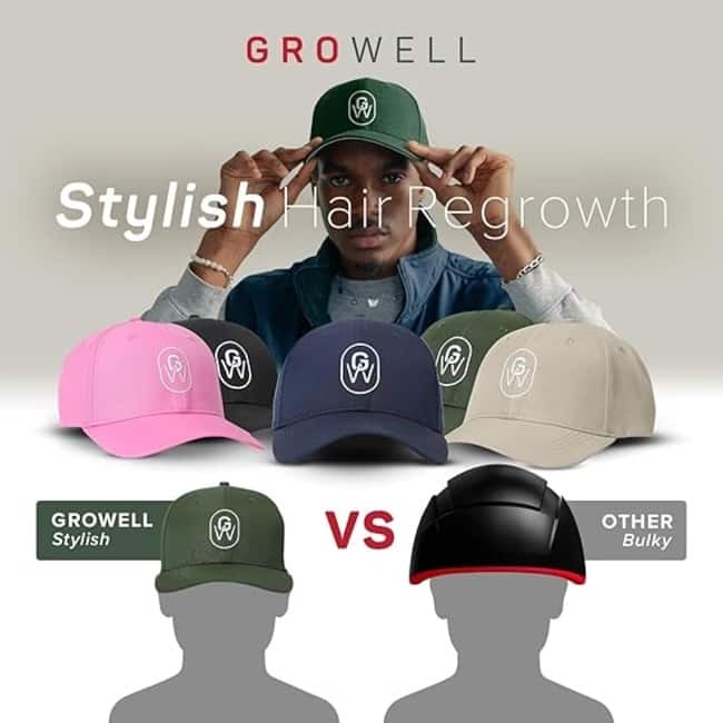 GroWell Soft Cap Hair Growth System, Red Light Therapy, FDA Cleared, Black Cap