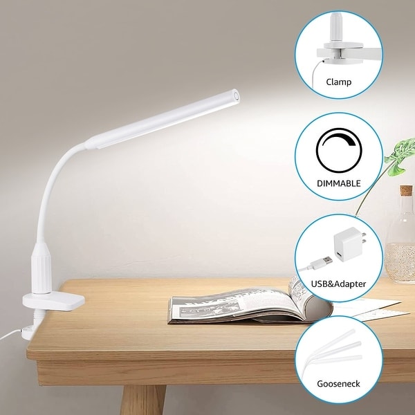 LED Clamp Table Lamp Modern Contemporary Desk Lamp for Office Home Dorm White