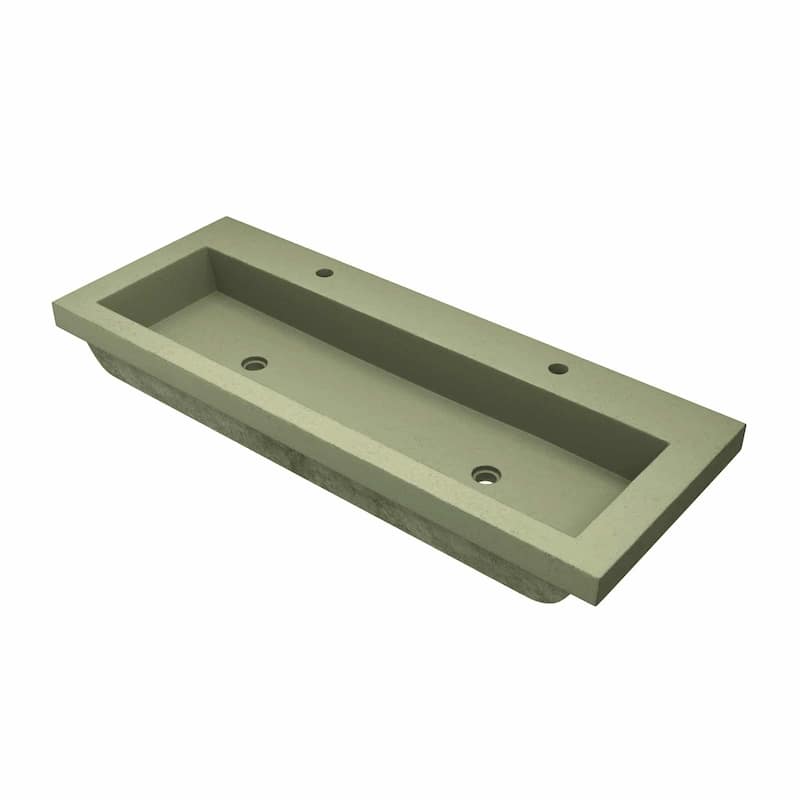 Trough 48-inch NativeStone Drop-in Double Bathroom Sink - 48" x 19" x 5" - Sage - Two Faucet Holes