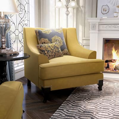 Weel Transitional Fabric Nailhead Trim Padded Accent Chair with Sloped Track Arms by Silver Orchid