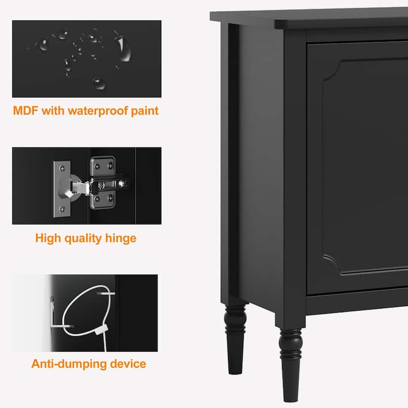 Black 3-Door Storage Cabinet with Adjustable Shelves and Turned Legs