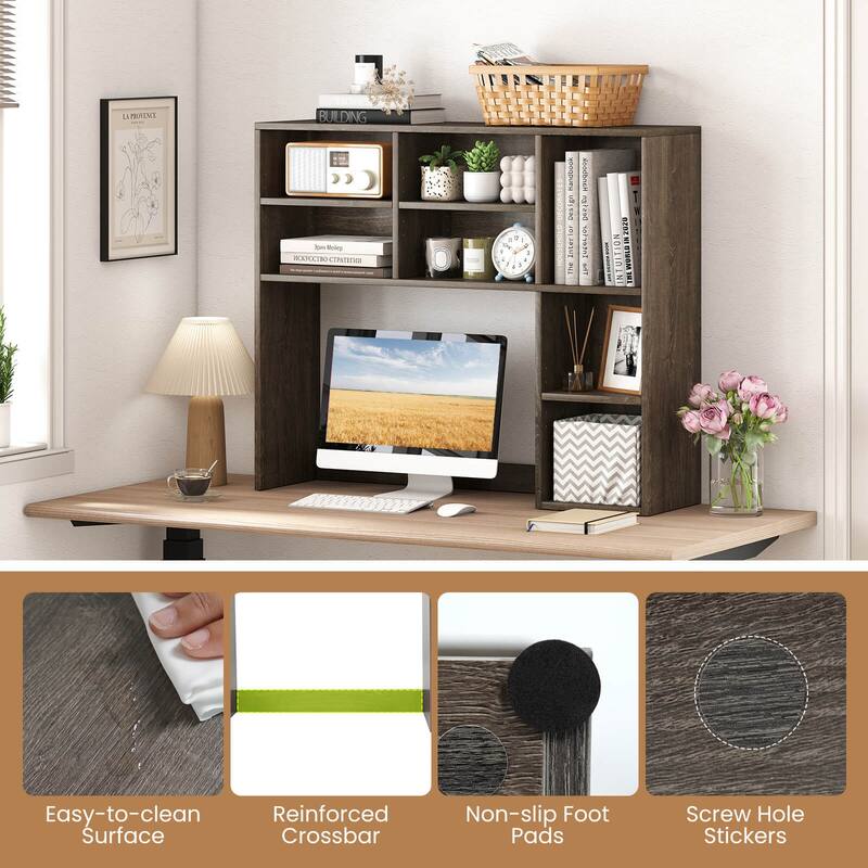 Costway Desktop Bookshelf Desk Storage Hutch with 7 Open Cubbies & 3 - See Details