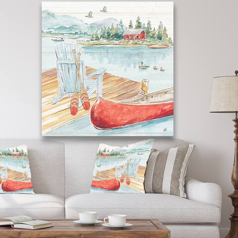 Designart "Lake House Canoes III" Lake House Premium Canvas Wall Art