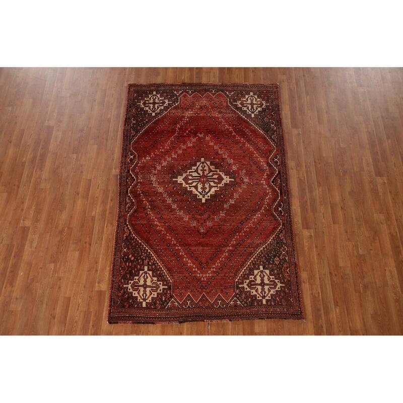 Medallion Shiraz Persian Vintage Area Rug Handmade Wool Carpet - 4'9"x 7'4"