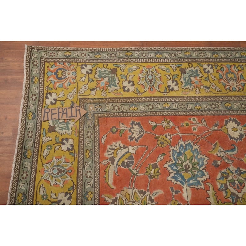 Hand Knotted Oriental 100% Wool Carpet Traditional All-Over Oranges & Rust Tabriz Area Rug - 11' 3'' X 7' 7''