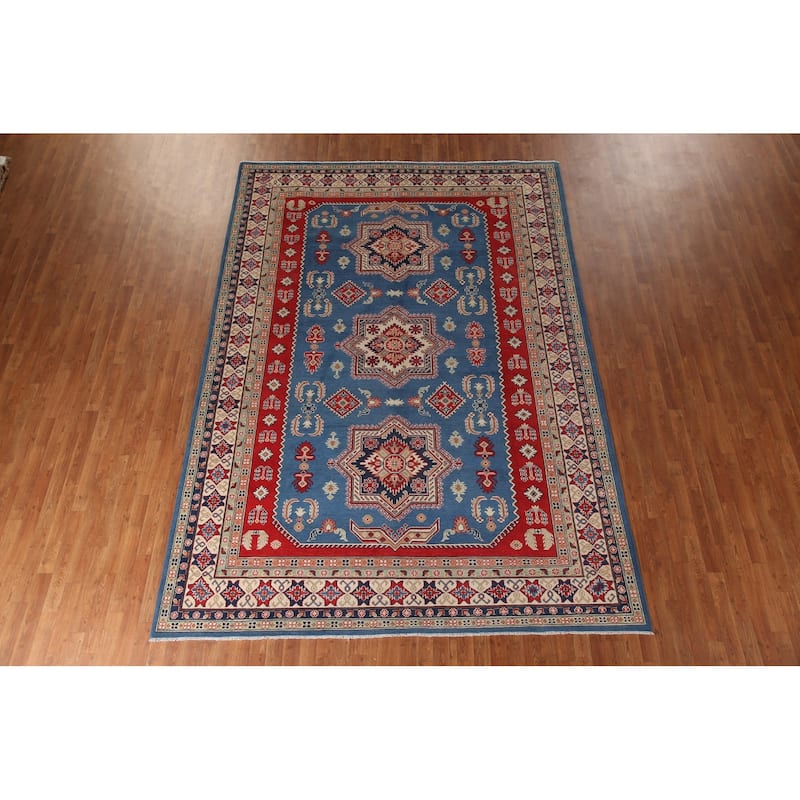 Blue Kazak Oriental Area Rug Wool Carpet - 8'2" x 11'9"
