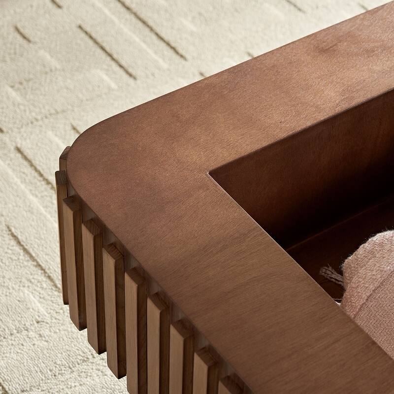 Rustic Drum Coffee Table Square Side Table with Lift Top, Walnut Sofa Table End Table for Living Room