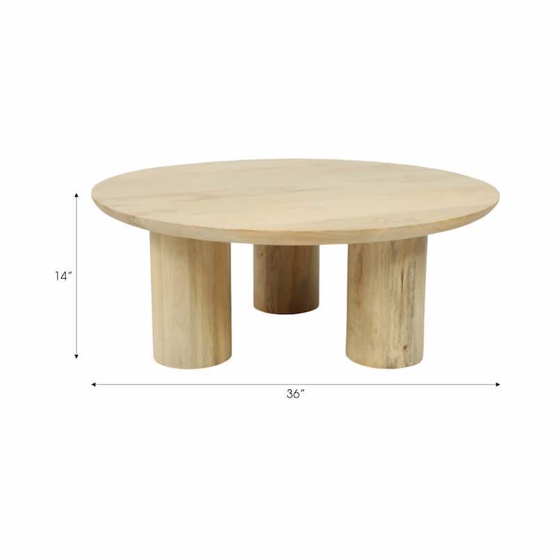 Round Natural Wood Coffee Table Modern Design Solid Cylindrical Legs