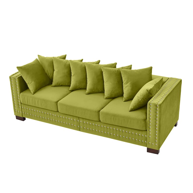 Modern Design Sofa Square Armrest With Silver Nails Decoration Upholstered Velvet Couch