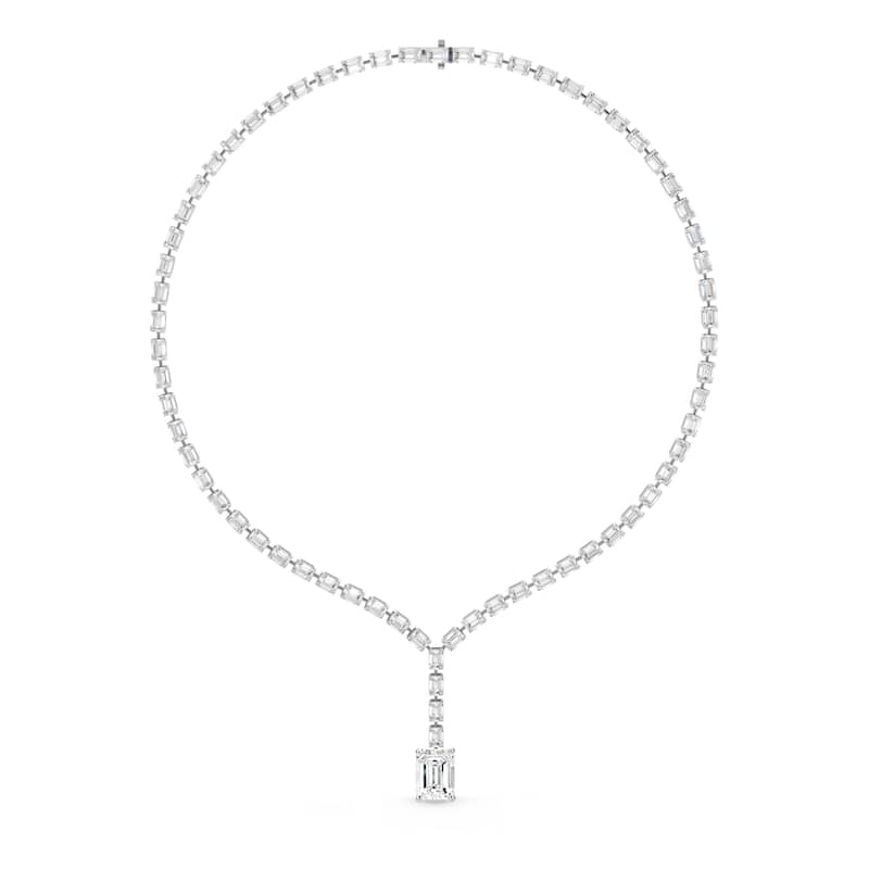 Auriya 14K Gold Lab Grown Lariat Diamond Emerald Drop Tennis Necklace 35 2/5 ct. tw. (F-G VS)
