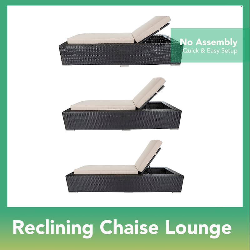 Ohana Outdoor Patio 2 Piece Black Wicker Chaise Lounge Set - No Assembly